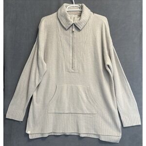 Barefoot Dreams CozyChic Lite High Rib Half Zip Tunic Pullover Women's 1X Beige